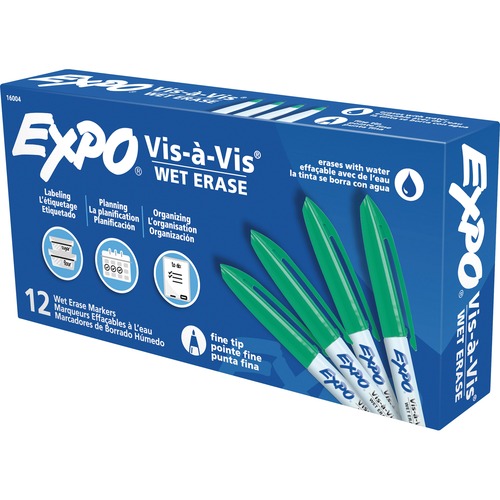 Expo Vis-A-Vis Wet-Erase Markers - Fine Marker Point - Green Ink - 1 Dozen