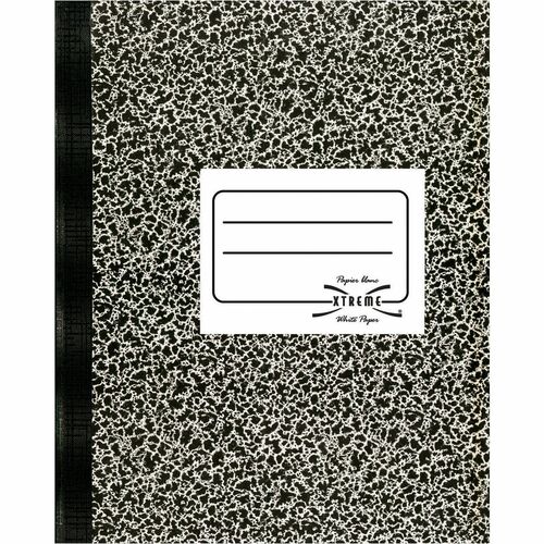 Rediform Xtreme White Notebook - 80 Sheets - Sewn - Wide Ruled Front Ruling - Ruled Red Margin - 7 7/8" x 10" Sheet Size - White Paper - Black Marble Cover - Subject - 1 Each