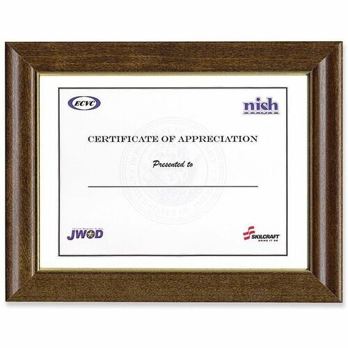 SKILCRAFT Walnut Stained Picture Frame - Holds 8.50" x 11" Insert - Horizontal, Vertical - Hanger - 12 / Box - Walnut
