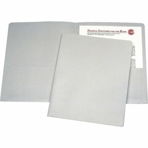 SKILCRAFT Double Pocket Portfolio - 8 1/2" x 11" - 3/8" Expansion - 2 Pocket(s) - LeatherGrain - Gray - 30% Recycled - 25 / Box