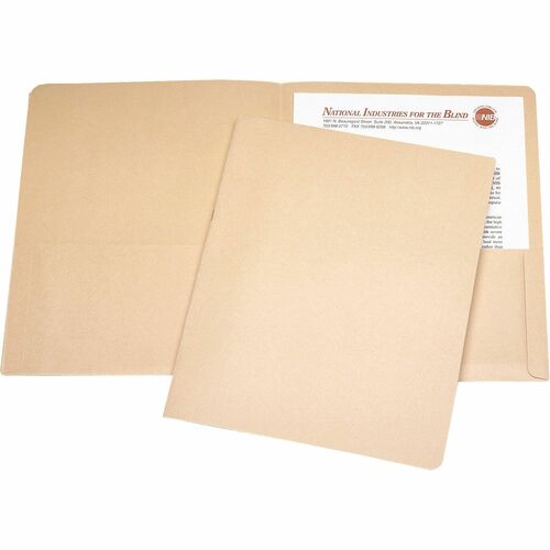 SKILCRAFT Double Pocket Portfolio - 8 1/2" x 11" - 3/8" Expansion - 2 Pocket(s) - LeatherGrain - Tan - 30% Recycled - 25 / Box