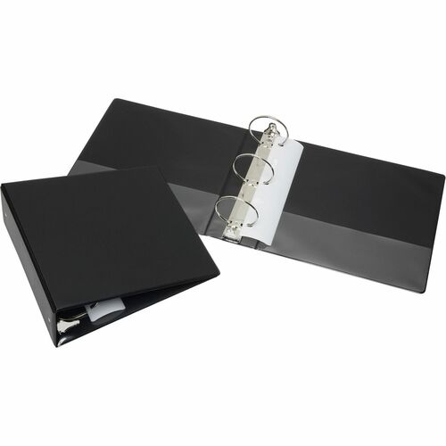 SKILCRAFT Loose-leaf 3-Ring Binder - 3" Binder Capacity - Letter - 8 1/2" x 11" Sheet Size - 3 x Round Ring Fastener(s) - 1 Inside Front & Back Pocket(s) - Vinyl - Black - Exposed Rivet, Heavy Duty, Crack Resistant, Tear Resistant - 1 Each