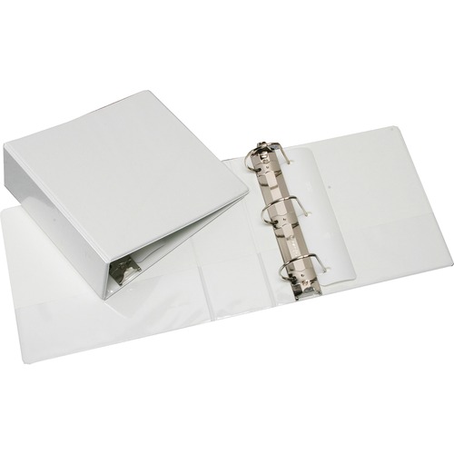 SKILCRAFT Slant D-Ring View Binder - 3" Binder Capacity - 3 x D-Ring Fastener(s) - Inside Front & Back Pocket(s) - Vinyl - White - Clear Overlay, Heavy Duty, Tear Resistant, Crack Resistant - 1 Each