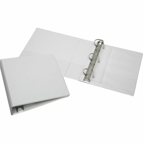 SKILCRAFT Slant D-Ring View Binder - 2 1/2" Binder Capacity - 3 x D-Ring Fastener(s) - Inside Front & Back Pocket(s) - Vinyl - White - Clear Overlay, Heavy Duty, Crack Resistant, Tear Resistant - 1 Each