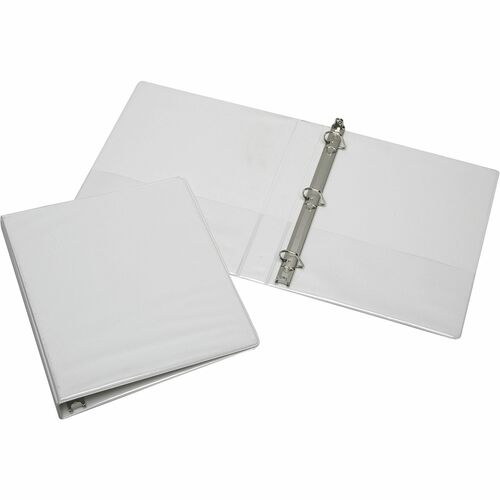 SKILCRAFT Slant D-Ring View Binder - 1" Binder Capacity - Letter - 8 1/2" x 11" Sheet Size - 3 x D-Ring Fastener(s) - Inside Front & Back Pocket(s) - Vinyl - White - Clear Overlay, Heavy Duty, Tear Resistant, Crack Resistant - 1 Each