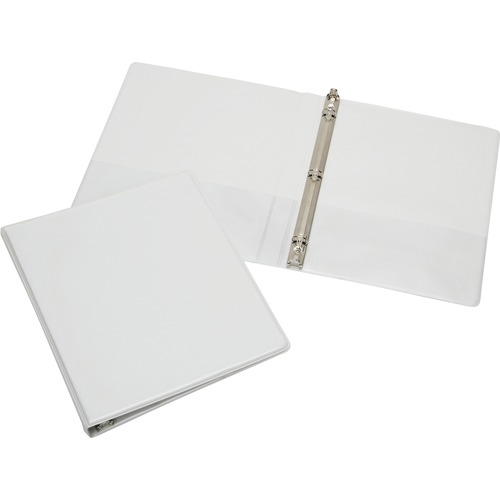 SKILCRAFT Rigid Loose-leaf 3-Ring Binder - 1/2" Binder Capacity - Letter - 8 1/2" x 11" Sheet Size - 3 x Round Ring Fastener(s) - Inside Front & Back Pocket(s) - Vinyl - White - Recycled - Clear Overlay, Heavy Duty, Tear Resistant, Crack Resistant - 1 Eac