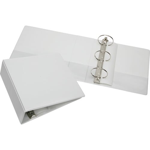 SKILCRAFT Rigid Loose-leaf 3-Ring Binder - 3" Binder Capacity - Letter - 8 1/2" x 11" Sheet Size - 3 x Round Ring Fastener(s) - Inside Front & Back Pocket(s) - Vinyl - White - Recycled - Clear Overlay, Heavy Duty, Tear Resistant, Crack Resistant - 1 Each