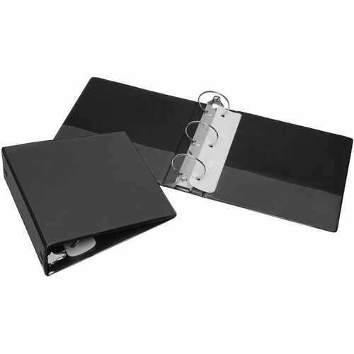 SKILCRAFT Clear Overlay 3-Ring Binder - 3" Binder Capacity - Letter - 8 1/2" x 11" Sheet Size - 3 x Round Ring Fastener(s) - Inside Front & Back Pocket(s) - Vinyl - Black - Recycled - Clear Overlay, Heavy Duty, Tear Resistant, Crack Resistant - 1 Each