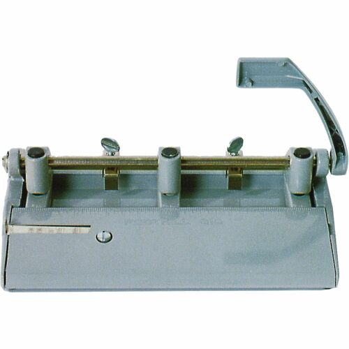 SKILCRAFT Adjustable Heavy-duty 3-Hole Punch - 3 Punch Head(s) - 28 Sheet of 20lb Paper - 2/5" Punch Size - Round Shape - Gray