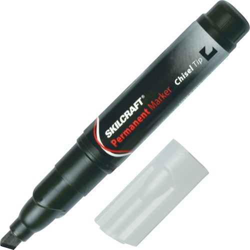 SKILCRAFT Tube Type Permanent Board Marker - Wide Marker Point - Chisel Marker Point Style - Black - 1 Dozen