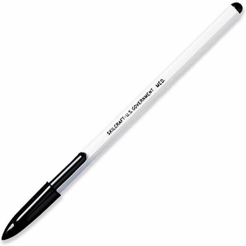 SKILCRAFT Stick Pen - Medium Pen Point - Black - White Barrel - 1 Dozen