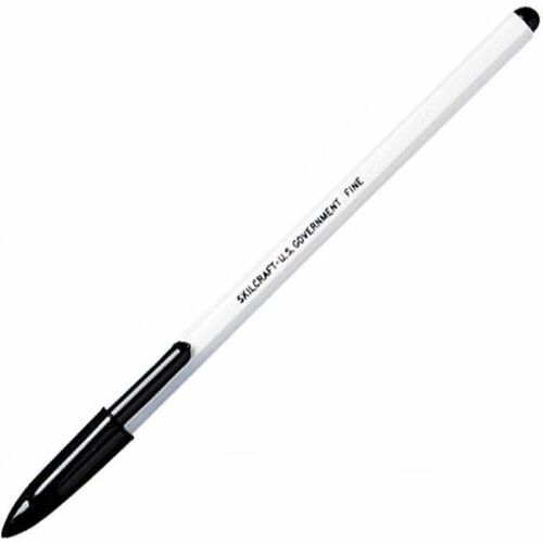 SKILCRAFT Stick Pen - Fine Pen Point - Black - White Barrel - 1 Dozen