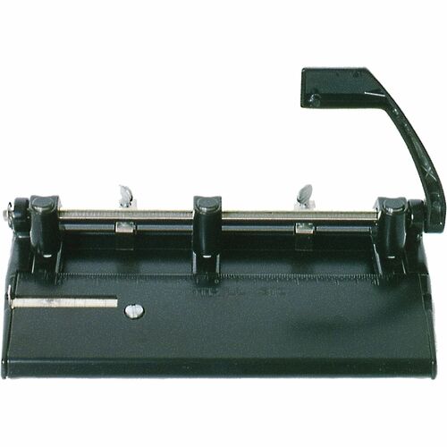 SKILCRAFT Adjustable Heavy-duty 3-Hole Punch - 3 Punch Head(s) - 28 Sheet of 20lb Paper - 9/32" Punch Size - Round Shape - Black