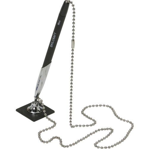SKILCRAFT Chain Pen - Medium Pen Point - Refillable - Black - Black Rubber Barrel - 1 Each