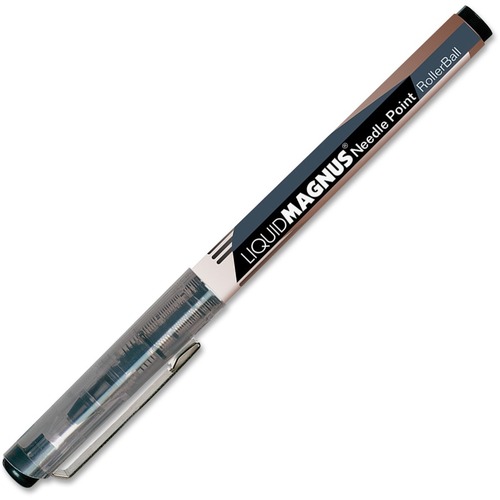 SKILCRAFT Metal Clip Rollerball Pen - Micro Pen Point - 0.5 mm Pen Point Size - Needle Pen Point Style - Black Pigment-based Ink - 1 Dozen