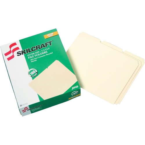 SKILCRAFT Manila File Folder - 8 1/2" x 11" - 3/4" Expansion - Manila - Manila - 100 / Box