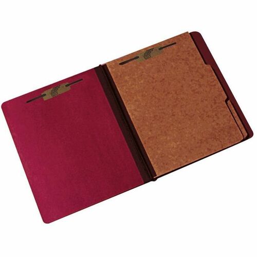 SKILCRAFT Three Section Pressboard File Folder - 3" Expansion - 6 x Prong Fastener(s) - 1" Fastener Capacity for Folder - 2 Divider(s) - Pressboard, Tyvek - Red - 1 Each