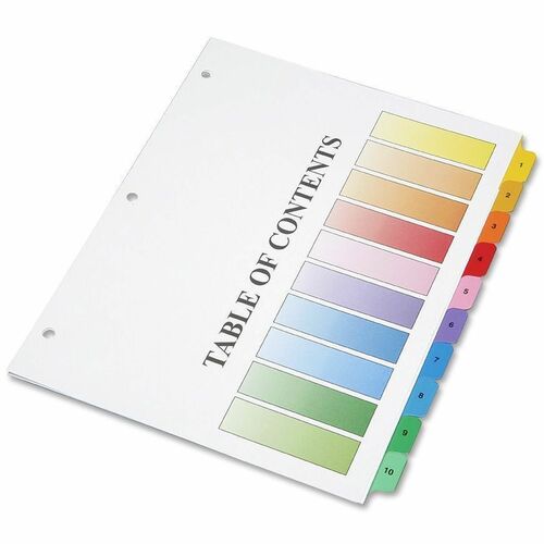 SKILCRAFT Binder Tabbed Index Sheet - 10 Printed Tab(s) - Digit - 1-10 - 8.5" Divider Width x 11" Divider Length - Letter - Assorted Divider - Assorted Tab(s) - 10 / Set