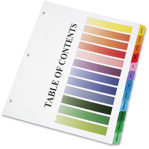 SKILCRAFT Binder Tabbed Index Sheet - 12 Printed Tab(s) - Month - Jan-Dec - 8.5" Divider Width x 11" Divider Length - Letter - Assorted Divider - Assorted Tab(s) - 12 / Set