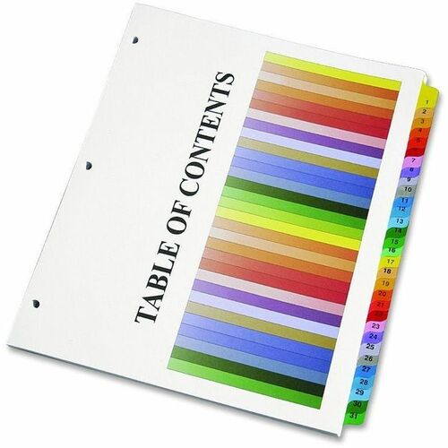 SKILCRAFT Binder Tabbed Index Sheet - 31 Printed Tab(s) - Digit - 1-31 - 8.5" Divider Width x 11" Divider Length - Letter - Clear Divider - Assorted Tab(s) - 31 / Set