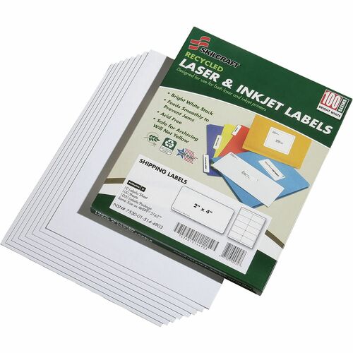 SKILCRAFT Laser Shipping Label - 2" x 4" Length - Rectangle - Laser, Inkjet - White - 10 / Sheet - 1000 / Box - Chlorine-free, Lignin-free