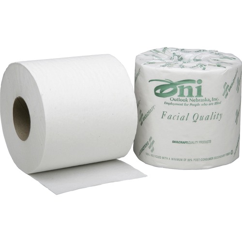 SKILCRAFT Single Ply Toilet Tissue Paper - 1 Ply - 4" x 4" - 1200 Sheets/Roll - White - Paper - Perforated - For Office Building - 80 / Box
