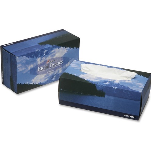 SKILCRAFT Two Ply Facial Tissue - 2 Ply - White - Absorbent, Soft - 100 Per Box - 12 / Pack