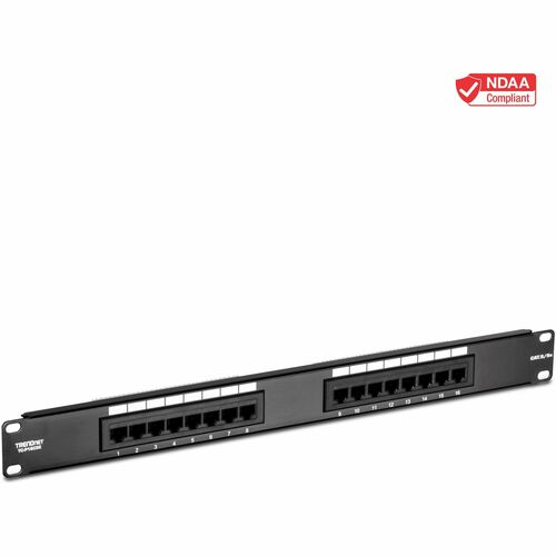 TRENDnet 16-Port Cat5/5e Unshielded Patch Panel, TC-P16C5E, Wallmount or Rackmount, 1U 19" , 100Mhz Connection, Ethernet/Fast Ethernet/Gigabit Ethernet (1000Base-T), Cat3/Cat4/Cat5 Compatible - Cat5/5e 16-port Unshielded Patch Panel