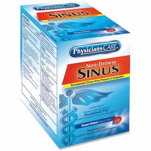 PhysiciansCare Nondrowsy Nasal Decongestant Packets, Sinus Pressure Relief, 50/Box