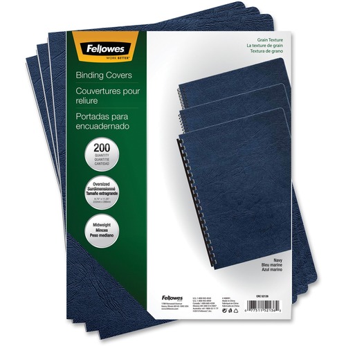 Fellowes Binding Cover, Classic Series, Letter 8.5" x 11", Navy Leather, 200/PK