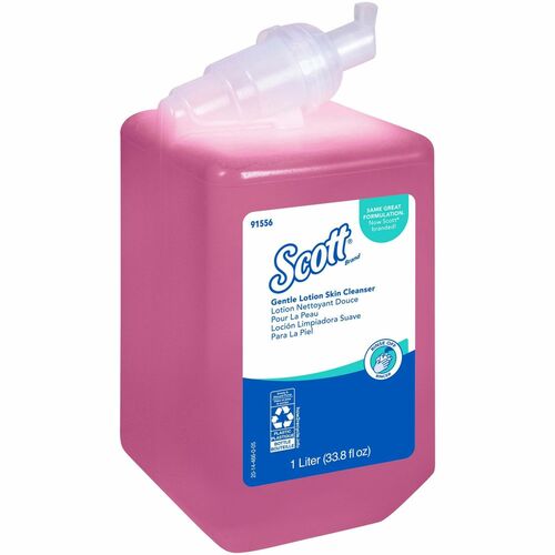Scott, Gentle Lotion Skin Cleanser Refill, 1.06 qt, Pink, pH-Balanced, Push Pump, for Essential/Kleenex Cassette Dispensers
