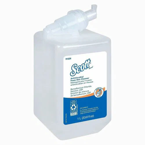 Scott Foam Soap Refill, Antimicrobial Cleanser, 1.06 qt, Unscented, 0.1% Benzalkonium Chloride, Push Pump, for Cassette Dispenser