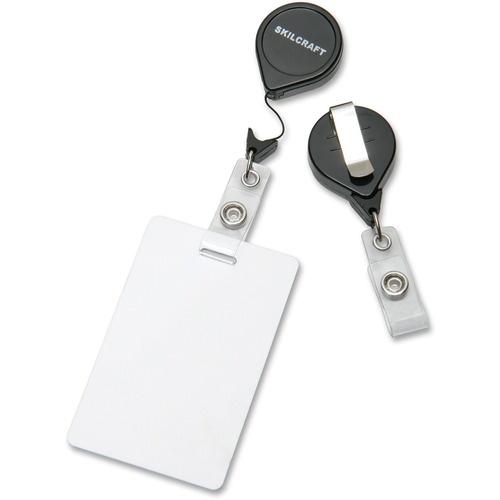 SKILCRAFT Retractable ID Card Reel - 1 Dozen - Black