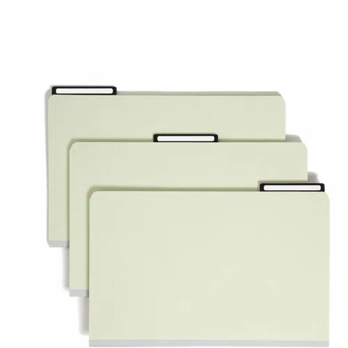 Smead Top Tab File Folders, Legal 8.5" x 14", 1/3-Cut Metal Tabs, 1" Expansion, 25 Pt Pressboard, Gray/Green, 60% Recycled, 25/Box