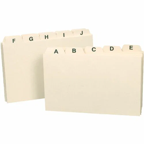Smead Index Card Guides, 3" W x 5" L, 18-pt Manila, 1/5-Cut Tabs A-Z, Preprinted Bold Black Letters, 25/Set