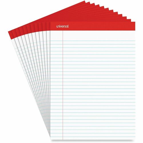 Universal Notepad, Top Tape-Bound, Legal Ruled, Red Margin, 50 Sheets, Letter 8.5" x 11.75", 16 lb Chipboard Back, 12/PK