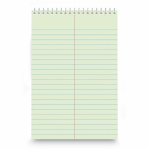 Universal Steno Pad, Gregg Rule, 6" x 9", 80 Sheets, Green-Tint Paper, Red Margin, Chipboard Cover, Top-Bound Spiral