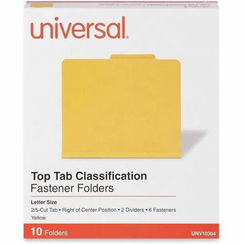 Universal Classification Folder, Letter, 8.5" x 11", 2" Expansion, 6 Fasteners, 2" Fastener Capacity, 2 Kraft Dividers, Yellow, 10/PK