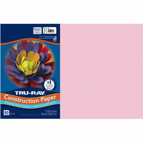 Tru-Ray Construction Paper, 18" W x 12" L, Heavyweight Sulphite, Pink, Acid-Free, 50% Recycled, 50/PK