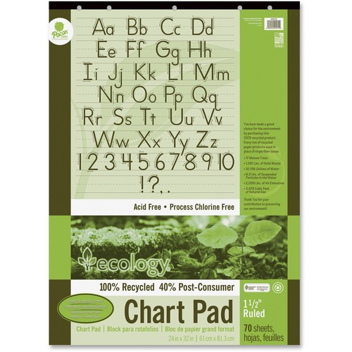 Decorol Recycled Chart Pad - 70 Sheets - Strip - Front Ruling Surface - Ruled Front Ruling - 1.50" Ruled - 24" x 32" Sheet Size - White Paper - Manuscript Cover - Eco-friendly, Acid-free, Padded, Tab, Chipboard Backing, Hole-punched, Chlorine-free, Recycl