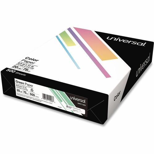Universal Colored Copy Paper, 8.5" x 11", 20 lb, Laser, Green, for Printers, Copiers, 500/Ream