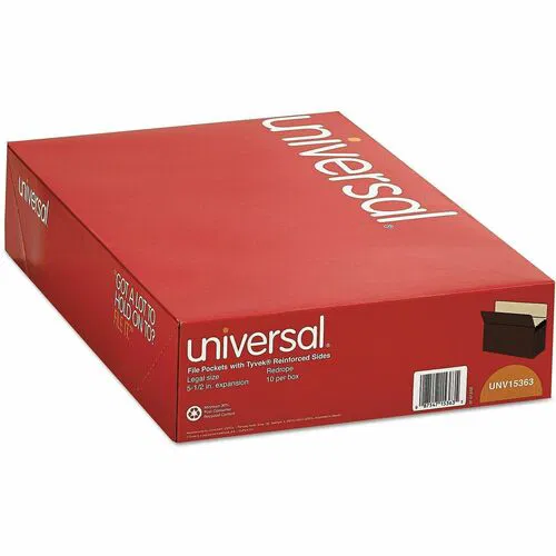 Universal Expanding File, Legal 8.5" x 14", 5.25" Expansion, Mylar Reinforced Gussets, Straight Top Tab, Redrope, 10/PK