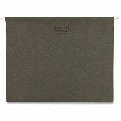 Universal Hanging File Folders, Letter 8.5" x 11", 1/5 Tab Cut, Assorted Tabs, 11 pt Stock, Standard Green, 25/Box