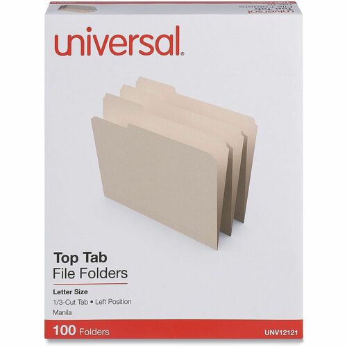 Universal Top Tab File Folder, Letter 8.5" x 11", 3/4" Expansion, 1/3 Tab Left, 11 pt Manila, 100/Box