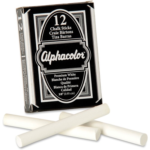 Quartet Chalk Sticks, Alphacolor, 0.4" Diameter, White, Non-Toxic, Low-Dust, 12/PK