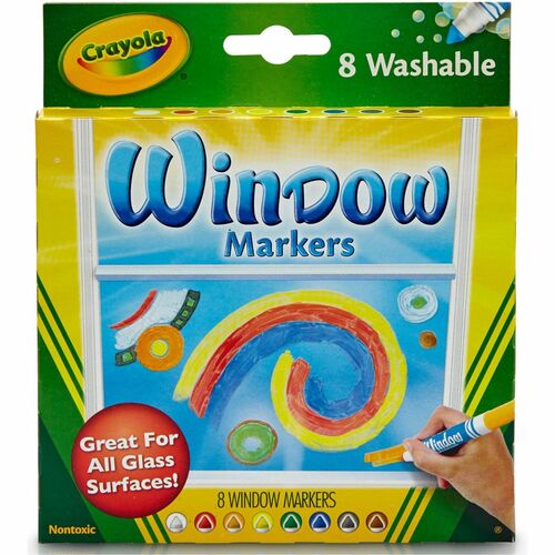 Crayola Art Markers, Washable Window, Conical Tip, Assorted Ink, Non-Toxic, 8/Set