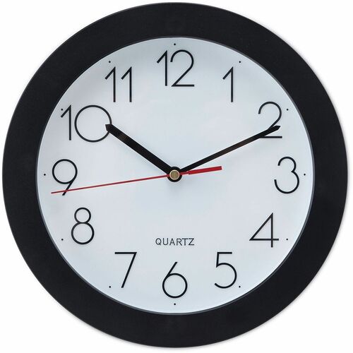 Universal Wall Clock, 9.7" Dia, White Dial, Black Frame, Quartz Movement