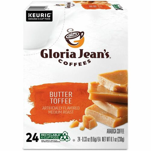 Gloria Jeans Coffee, Single-Serve K-Cup Pods, Butter Toffee, Medium Roast, Recyclable, for Keurig Brewers, 24/PK