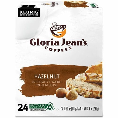 Gloria Jean's Coffee, Hazelnut Medium Roast K-Cup Pods, Recyclable, Kosher, for Keurig Brewers, 24/PK