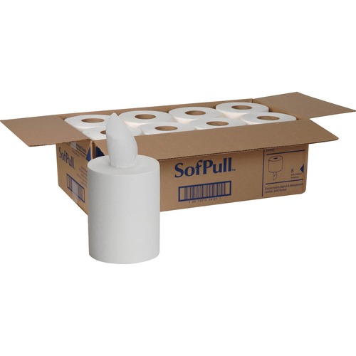 SofPull, Centerpull Paper Towels, Junior Capacity, 1-Ply, 12" x 7.8", 225 Sheets/Roll, White, 8/CT